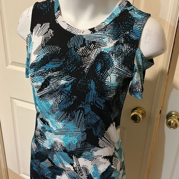 Michael Kors Cold Shoulder Blue and Black and White Mini Dress - Picture 2 of 11